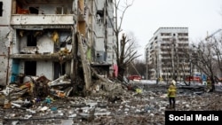 Один из домов в Харькове, разрушенных в результате российской ракетной атаки 23 января 2024 года