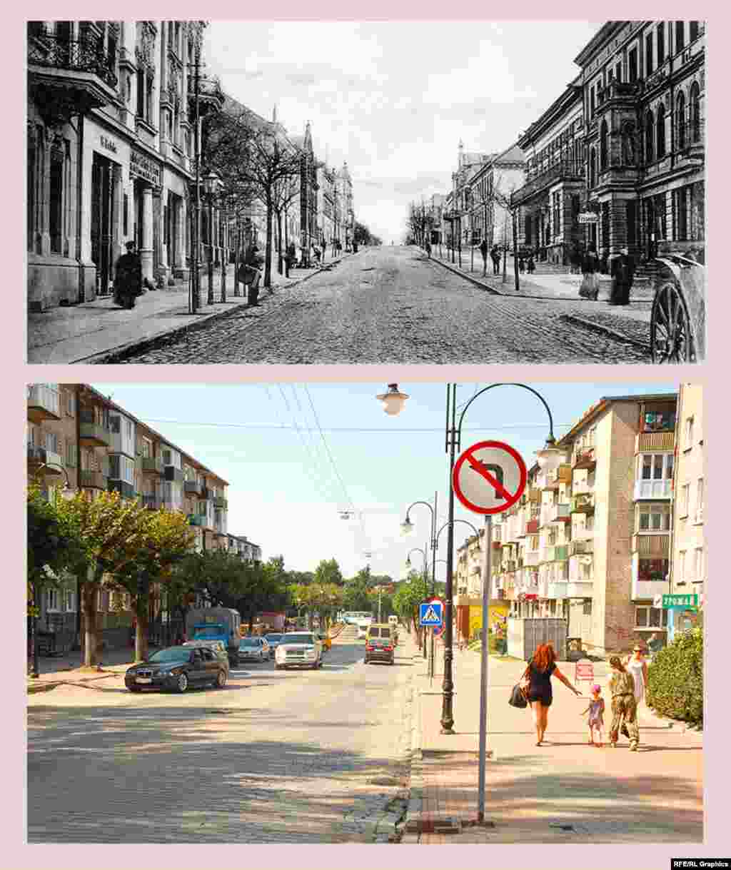 Черняховск (ранее – Инстербург), улица Ленина (ранее – Гинденбургштрассе) “Длинная, с оживленным движением Гинденбургштрассе – одна из главных улиц города. Здесь расположены большие торговые предприятия, фабричные конторы, рестораны, ремесленные мастерские, а также издательство «Остдойче Фольксцайтунг». На этой же улице стоит католическая церковь, финансовое управление, здание центрального сельскохозяйственного управления», - так в 1932 году описывал эту улицу Отто Хаген.  