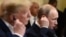 FINLAND -- U.S. President Donald Trump and Russia's President Vladimir Putin attend a joint press conference after a meeting at the Presidential Palace in Helsinki, July 16, 2018